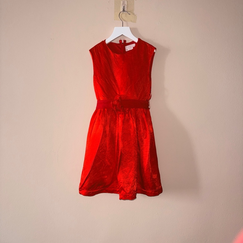 Lanvin Petite Kids Red Silk Sleevless Red Belted Dress - 10 - Picture 2 of 12